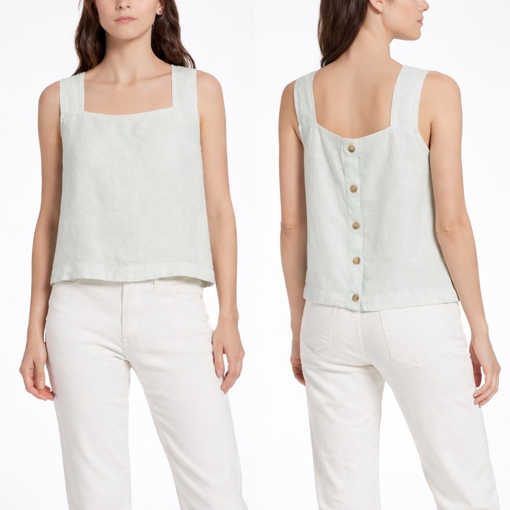 Madewell Linen Blend Button Front Tank Top Seafoam Green spring blouse